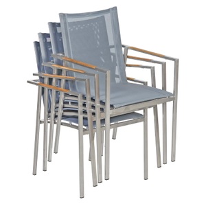 Casaria, Gartenstuhl Monza 4er-Set Grau stapelbar, Gartenstuhl Monza 4er-Set Grau stapelbar