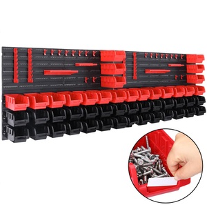Deuba®, 2x Wandregal mit Stapelboxen und Werkzeughalter je 45tlg., Werkzeugwand Schwarz/Rot 2er-Set Stapelboxen/Werkzeughalter