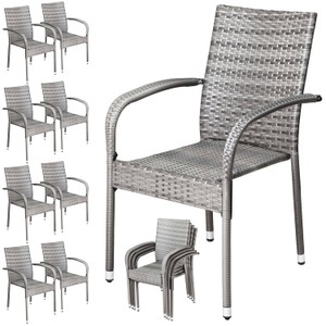 Casaria, Polyrattan Stapelstuhl Comfort 8er-Set Grau, 