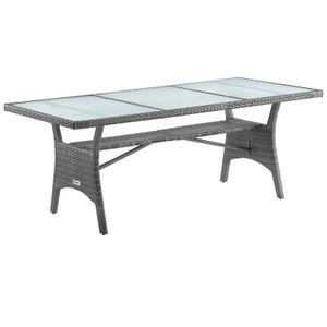 Casaria, Polyrattan Gartentisch Takeo Grau 190x90x74cm Glas