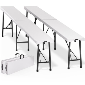 Casaria, Casaria Bierbank 2er-Set Weiß Kunststoff 180cm, Bierbank 2er-Set Weiß Kunststoff 180cm