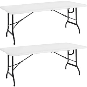 Deuba®, Deuba Gartentisch 2er-Set Weiß Kunststoff 183x76x74cm klappbar, Gartentisch 2er-Set Weiß Kunststoff 183x76x74cm klappbar