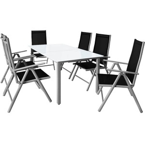 Deuba®, Deuba Sitzgruppe Bern 7-tlg. Silber Alu Milchglas, Garten-Sitzgruppe Bern 7-tlg Silber Alu Milchglas