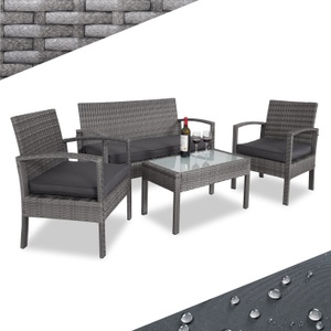 Casaria, Polyrattan Garten-Sitzgruppe 4-tlg Grau/Anthrazit