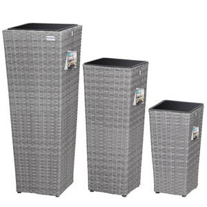 Casaria, Casaria Polyrattan Blumentopf 3er-Set Grau, Polyrattan Blumentopf 3er-Set Grau