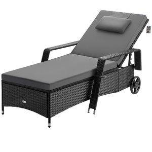 Casaria, Polyrattan Sonnenliege Schwarz/Anthrazit 193x90x43cm, Polyrattan Sonnenliege Schwarz/Anthrazit 193x90x43cm