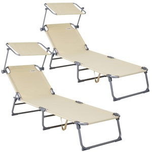 Casaria, Sonnenliege Hawaii 2er-Set Beige Alu 195x60x30cm, Gartenliege Hawaii 2er-Set Beige Alu 190x60x30cm