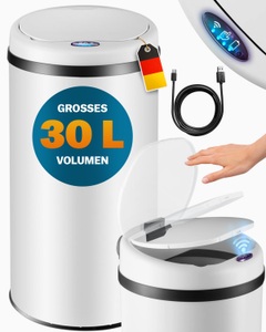 Monzana ®, Sensor Mülleimer Weiß Edelstahl 30 Liter