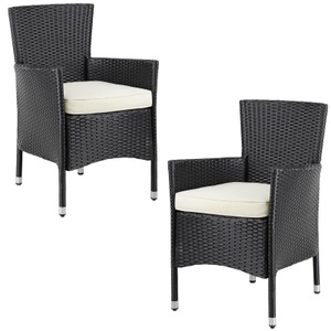 Casaria, Polyrattan Gartenstuhl 2er-Set Schwarz/Creme stapelbar, 