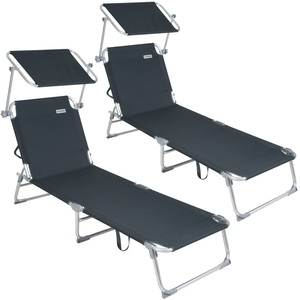 Casaria, Sonnenliege Ibiza 2er-Set Grau Alu mit Sonnendach, Sonnenliege Ibiza 2er-Set Grau 190x59x29cm Alu Sonnendach