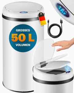 Monzana ®, Sensor Mülleimer Weiß Edelstahl 50 Liter