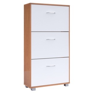 Casaria, Casaria Schuhschrank Buche-Weiß mit 3 geräumigen Kipper, Schuhschrank Buche/Weiß 115x60x24cm