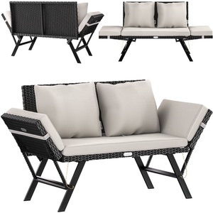 Casaria, Polyrattan Gartenbank Schwarz/Creme 176x56x81cm, Polyrattan Gartenbank Schwarz/Creme 176x56x81cm