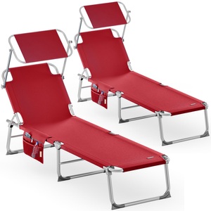 Casaria, Sonnenliege Ibiza 2er-Set Rot Alu mit Sonnendach, Sonnenliege Ibiza 2er-Set Rubinrot 190x59x29cm Alu Sonnendach