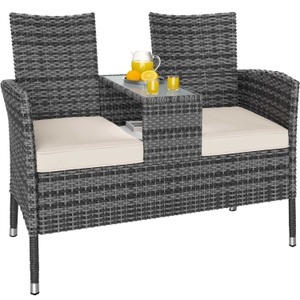 Casaria, Polyrattan Kino Bank Grau/Beige 143x64x87cm, Polyrattan Kino Bank Grau/Beige 145x58x87cm