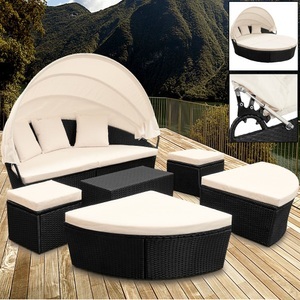 Casaria, Casaria Polyrattan Sonneninsel oval 226cm schwarz mit Sonnendach, Polyrattan Sonneninsel Schwarz oval 226cm
