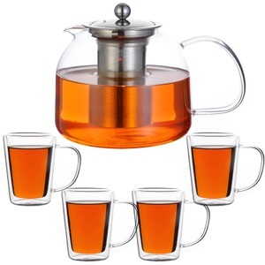 Monzana ®, Monzana ® Teekanne Glas 1,5L inkl. Teegläser 4er-Set, Teekanne Glas 1,5L inkl Teegläser 4er-Set