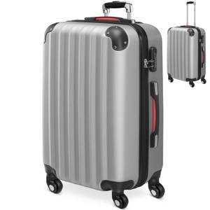 Deuba®, Deuba Koffer Hartschale Baseline Silber L aus ABS 62l 60x25x39,5cm, Hartschalenkoffer L Rollen 360º Reisekoffer 62L Silber ABS