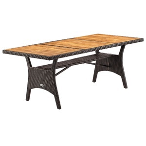 Casaria, Polyrattan Gartentisch Takeo Braun 190x90x74cm Akazie