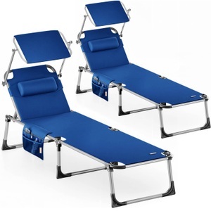 Casaria, Bain de soleil Hawaii en polyrotin 193x60x30cm, Sonnenliege Malta 2er-Set Blau 210x61x35cm Alu Sonnendach