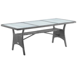 Casaria, Polyrattan Gartentisch Takeo Grau 190x90x74cm Glas, Polyrattan Gartentisch Takeo Grau 190x90x74cm Glas