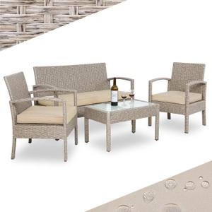 Casaria, Polyrattan Garten-Sitzgruppe 4-tlg Creme, Polyrattan Garten-Sitzgruppe 4-tlg Creme