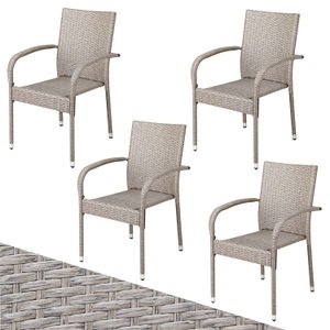 Casaria, Polyrattan Stapelstuhl Comfort 4er-Set Creme, Polyrattan Stapelstuhl Comfort 4er-Set Creme