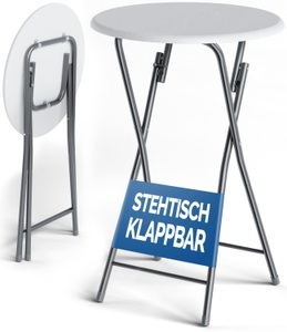 Casaria, Casaria Stehtisch Weiß Holzdekor ø 60cm klappbar, Stehtisch Weiß Holzdekor ø60cm klappbar