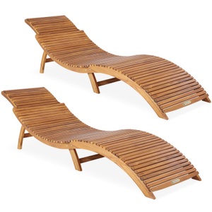 Deuba®, Faltbare Sonnenliege 2er-Set Akazienholz FSC®-zertifiziert, Faltbare Gartenliege 2er-Set Akazienholz FSC®-zertifiziert