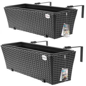 Casaria, Polyrattan Blumenkasten 2er-Set Schwarz, 