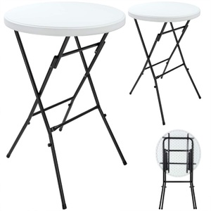 Deuba®, Deuba Stehtisch 2er-Set Weiß Kunststoff Ø72cm klappbar, Stehtisch 2er-Set Weiß Kunststoff Ø72cm klappbar
