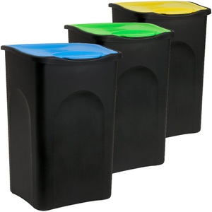 Deuba®, Mülleimer mit Deckel 3 tlg. Kunststoff Blau/Grün/Gelb 50 Liter, Mülleimer mit Deckel 3er-Set Kunststoff Blau/Grün/Gelb 50L