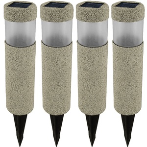 Deuba®, Deuba LED Solarleuchte 4er-Set Steinoptik, LED Solarleuchte 4er-Set Beige-Grau Steinoptik