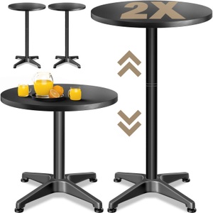 Casaria, Stehtisch 2er-Set Schwarz Alu Ø60cm höhenverstellbar, Stehtisch 2er-Set Schwarz Alu Ø60cm höhenverstellbar