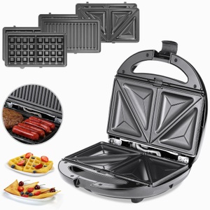 NV_monzana®, Kontaktgrill 3in1 Schwarz/Silber 800W, Sandwichmaker 3in1 Schwarz/Silber 800W 23x22x10cm