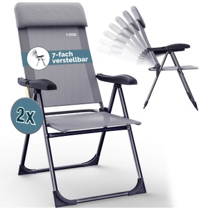 Casaria, Gartenstuhl 2er-Set Grau Alu klappbar, Gartenstuhl 2er-Set Grau Alu klappbar