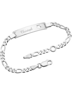 Unique, Personalisiertes Armband aus Silber - Armbänder, Figaro Sternarmband mit Gravurplatte aus Silber - Armschmuck und Armbänder