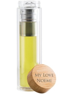 DeineGravur.ch, personaliserbare Glasflasche mit Teesieb - Beauty & Wellness, Personalisierbare Glasflasche mit Teesieb und individueller Gravur - Trinkflaschen