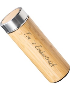 DeineGravur.ch, Isolierflasche aus Edelstahl und Bambus mit Teesieb - Beauty & Wellness, Isolierflasche aus Edelstahl & Bambus mit Teesieb personalisiert - Trinkflaschen