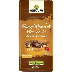 Alnatura, Alnatura Bio Ganze Mandel Fleur de Sel Tafelschokolade 100G