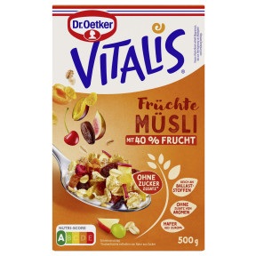 Dr.Oetker, Dr.Oetker Vitalis Früchtemüsli ohne Zuckerzusatz 500G