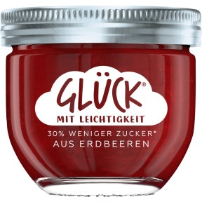 Glück, Glück Fruchtaufstrich Erdbeere 30% weniger Zucker 230G