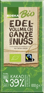 EDEKA, EDEKA Bio Edel-Vollmilch Schokolade ganze Haseluss 100G