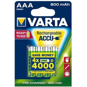 Varta, Varta Longlife - Wiederaufladbare AAA Batterie (Grün/Silber), VARTA 4er-Set NiMH-Micro-Akku RECHARGE ACCU Power 800 mAh, AAA, HR03
