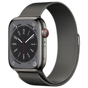 Apple, APPLE Watch Series 8 (GPS + Cellular) 45 mm - Smartwatch (Regular 140 - 220 mm, Edelstahlgeflecht, Graphite Stainless Steel/Graphite Milanese), Watch Series 8, Edelstahl, 45mm, Cellular