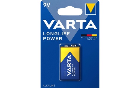 Varta, LONGLIFE Power 9V Block Alkaline Batterie - 1 Stück, Longlife Power Alkaline-Batterie, Typ 9V / E-Block / 6LR3146, 9 Volt