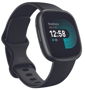 Fitbit, FITBIT Versa 4 - Fitness-Smartwatch (Grösse S: Passend für Handgelenke mit einem Umfang von 129 bis 175 mm, Grösse L: Passend für Handgelenke mit einem Umfang von 158 bis 209 mm, -, Schwarz/Aluminium-Graphit), fitbit Versa 4 Black/Graphite Smartwatch ? Schwarz