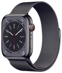 Apple, APPLE Watch Series 8 (GPS + Cellular) 45 mm - Smartwatch (Regular 140 - 220 mm, Edelstahlgeflecht, Graphite Stainless Steel/Graphite Milanese), Watch Series 8, Edelstahl, 45mm, Cellular
