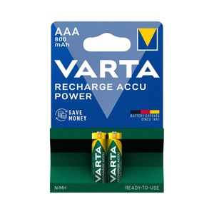 Varta, RECHARGE Power Micro (AAA) NiMH Akku mit 800mAh - 2 Stück, VARTA NiMH Akku Micro, AAA, HR03, 2er, 1,2V, 800mAh, vorgeladen, sofort einsatzb
