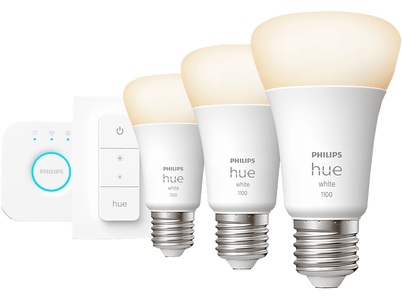 Philips HUE, Philips Hue White 9,5 W E27 3er Starter-Kit, PHILIPS HUE Starter-Kit - Beleuchtungsset (Weiss)
